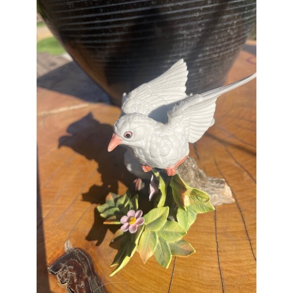 Porcelain Dove Sculpture Flower Branch Handpainted Home Decor Accent Lefton 1983 - Picture 2 of 7